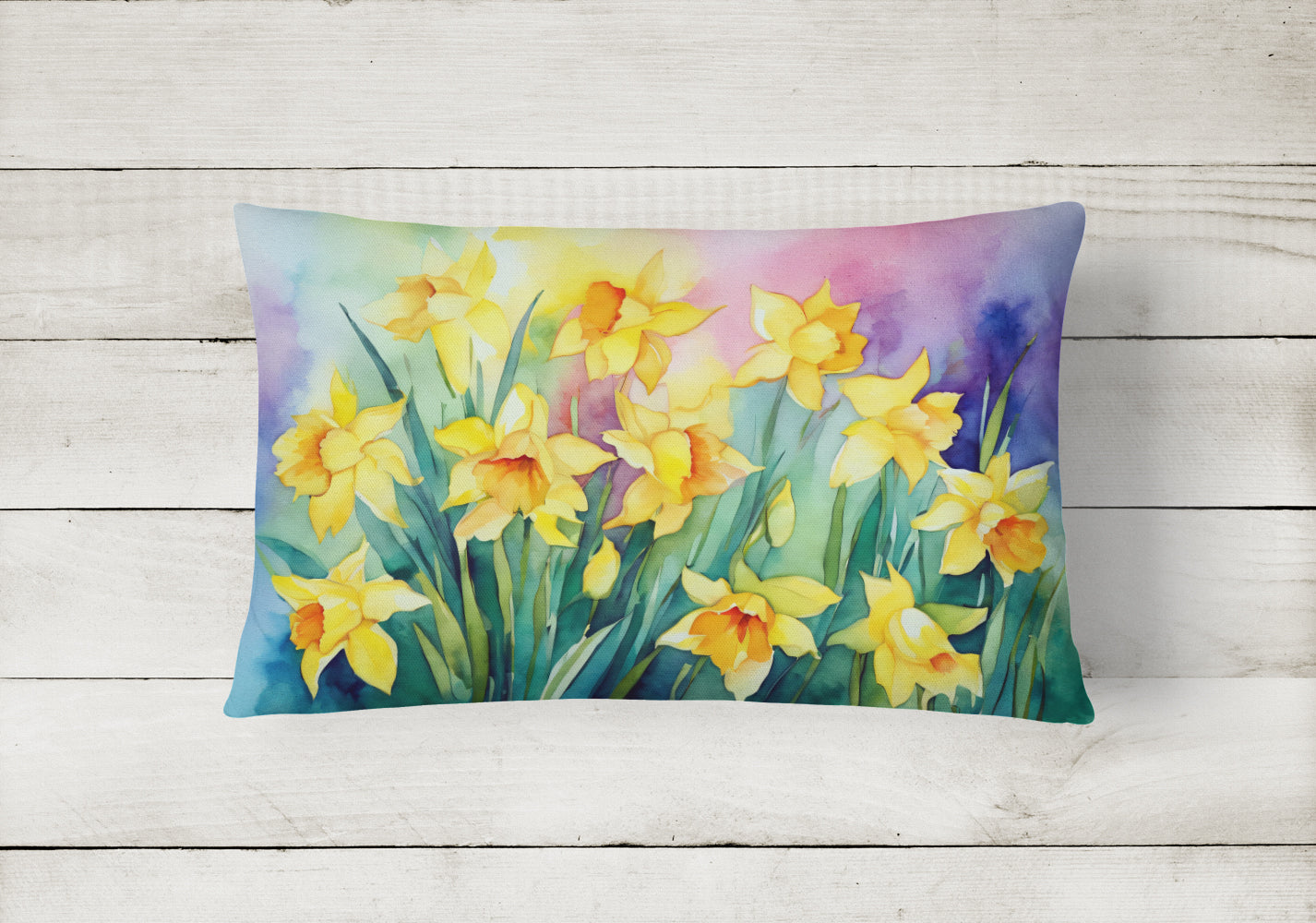 Daffodils in Watercolor Throw Pillow