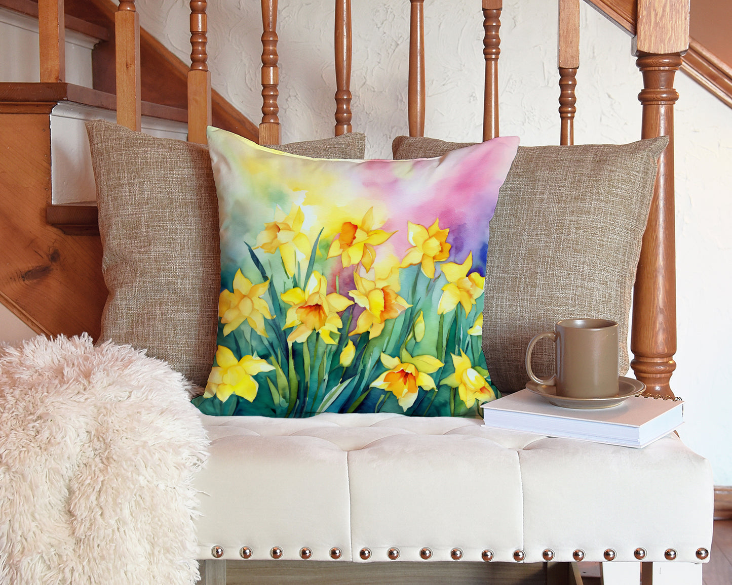 Daffodils in Watercolor Throw Pillow