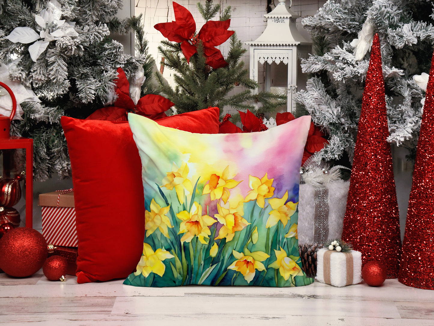 Daffodils in Watercolor Throw Pillow