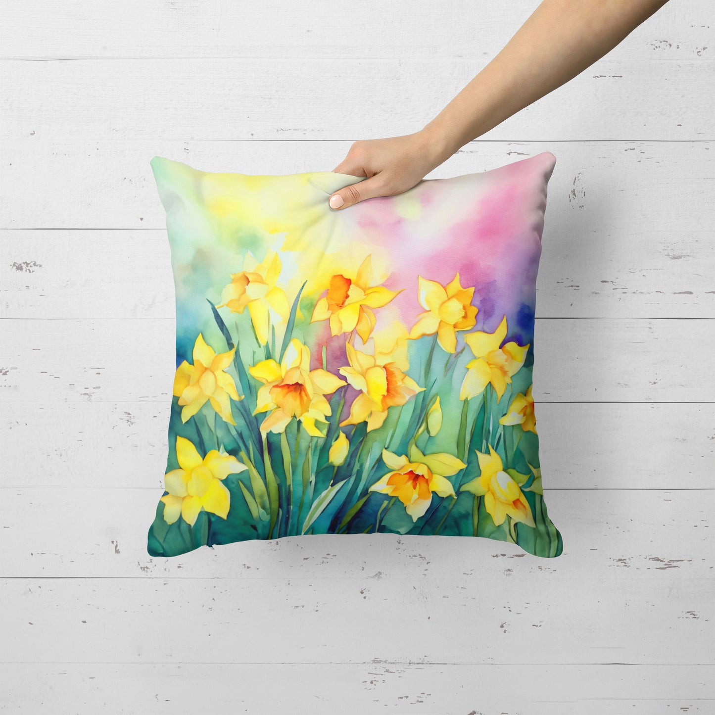 Daffodils in Watercolor Throw Pillow