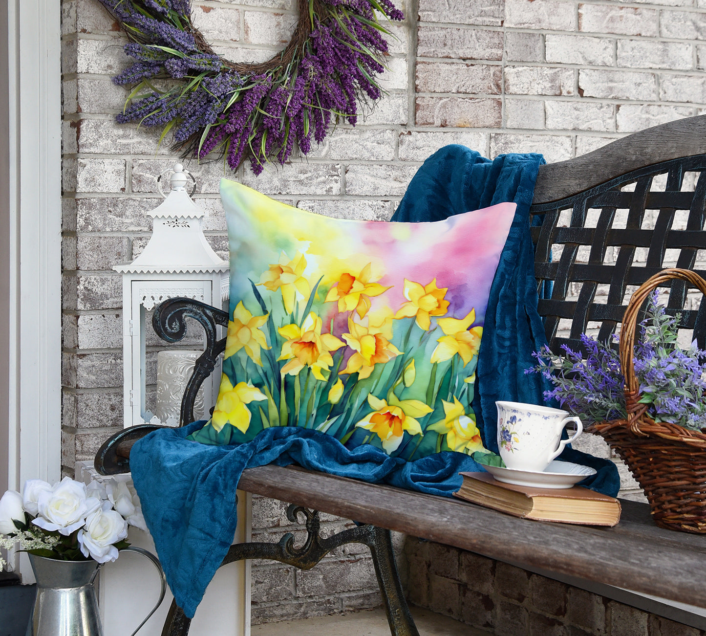 Daffodils in Watercolor Throw Pillow