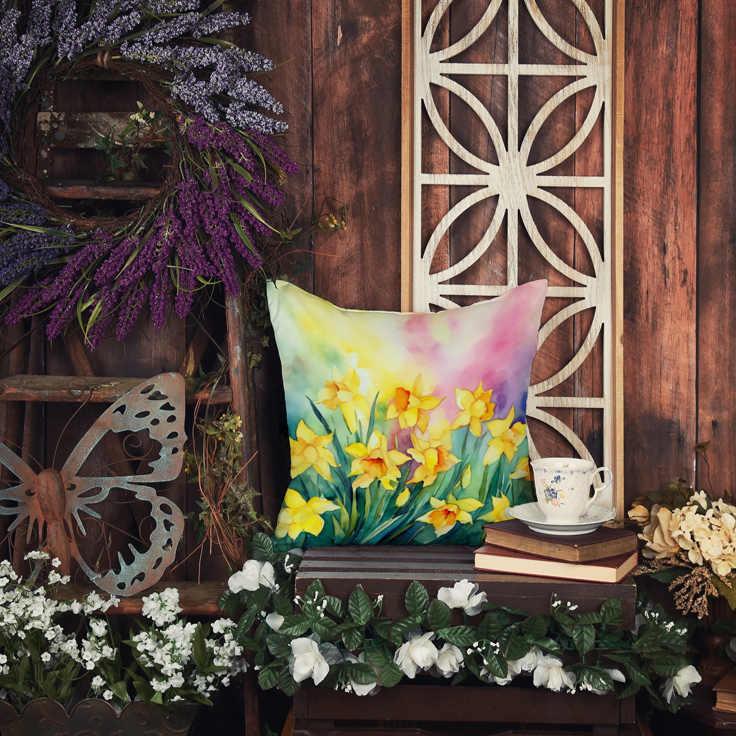 Daffodils in Watercolor Throw Pillow