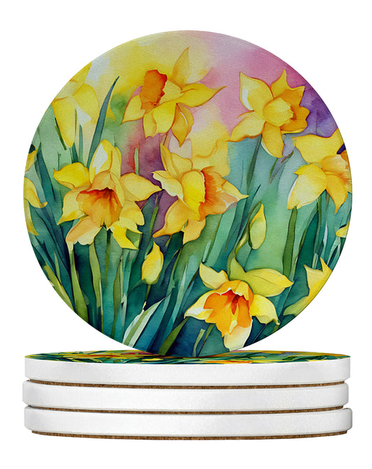 Buy this Daffodils in Watercolor Large Sandstone Coasters Pack of 4