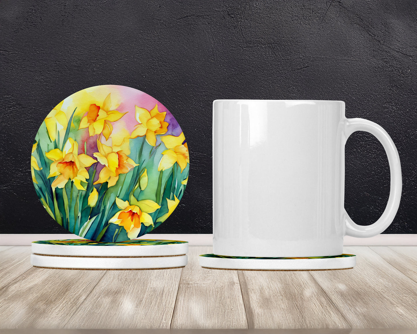 Daffodils in Watercolor Large Sandstone Coasters Pack of 4