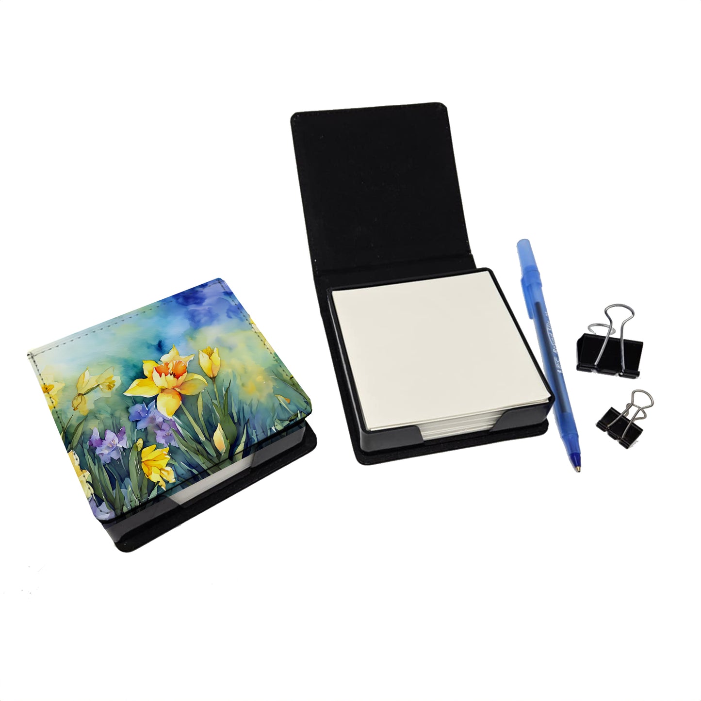Daffodils in Watercolor PU Leather Note Paper Holder