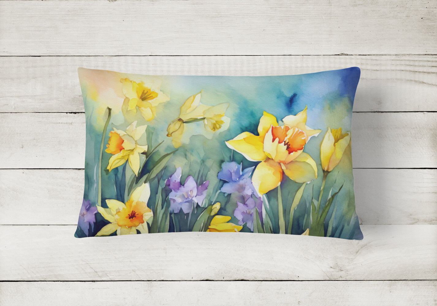 Daffodils in Watercolor Throw Pillow