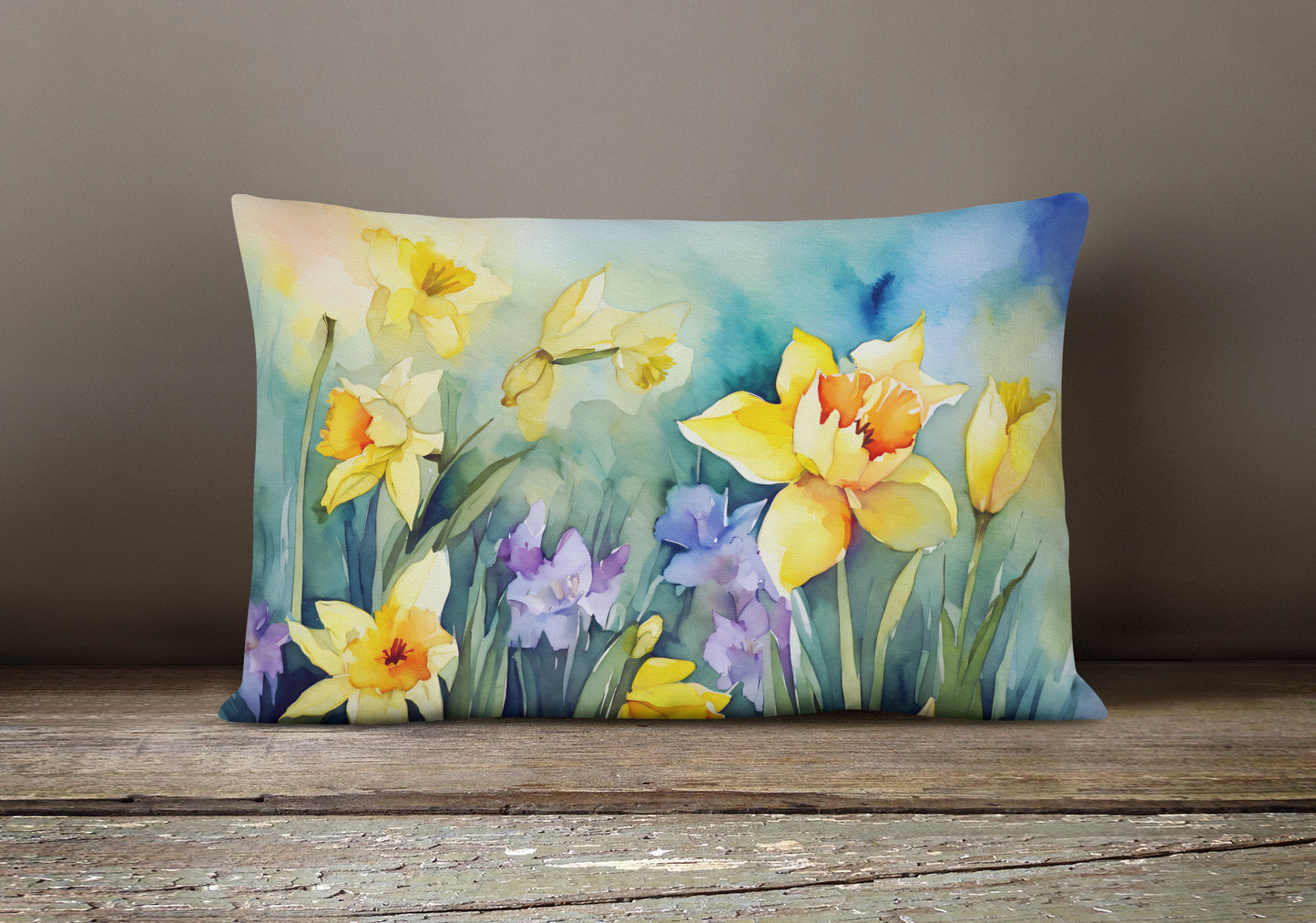 Daffodils in Watercolor Throw Pillow