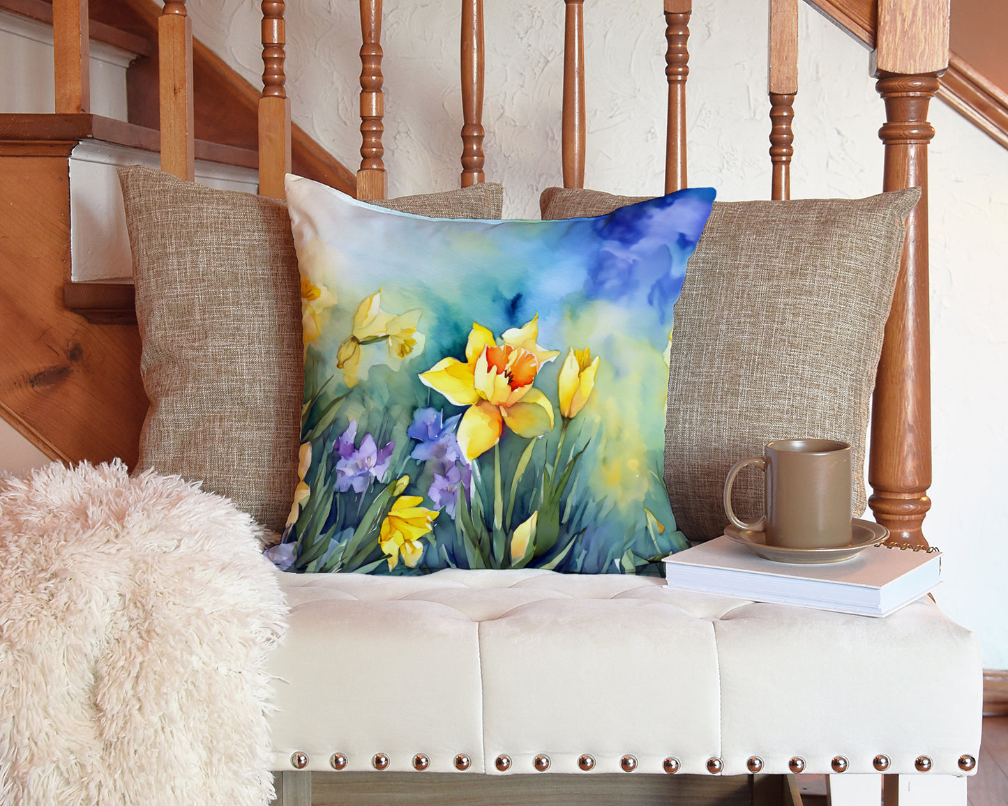 Daffodils in Watercolor Throw Pillow