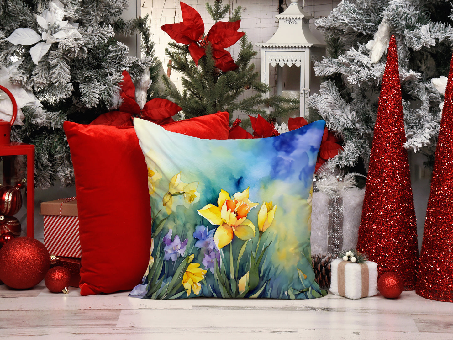 Daffodils in Watercolor Throw Pillow