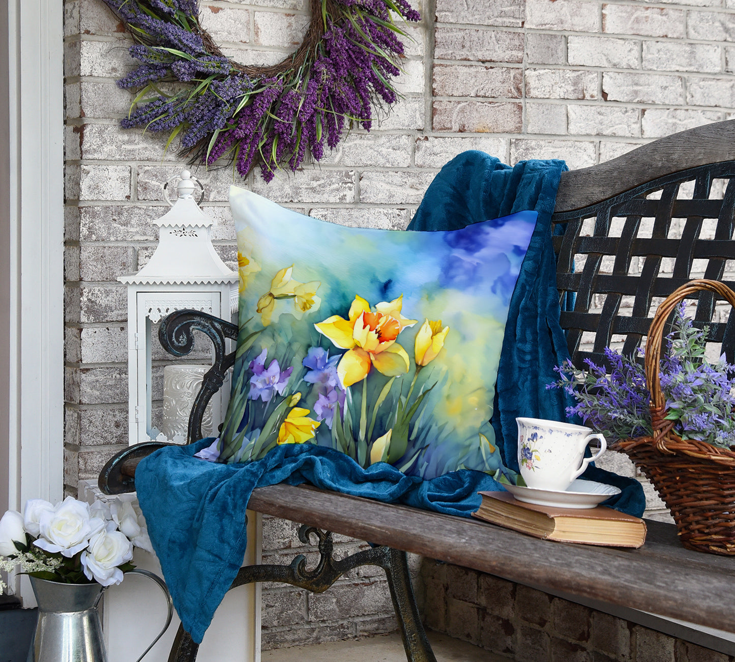 Daffodils in Watercolor Throw Pillow