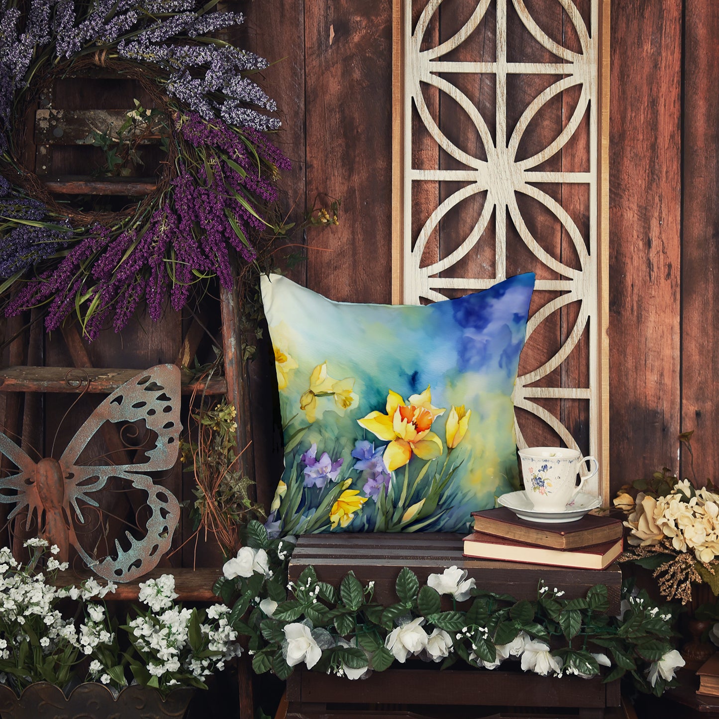 Daffodils in Watercolor Throw Pillow