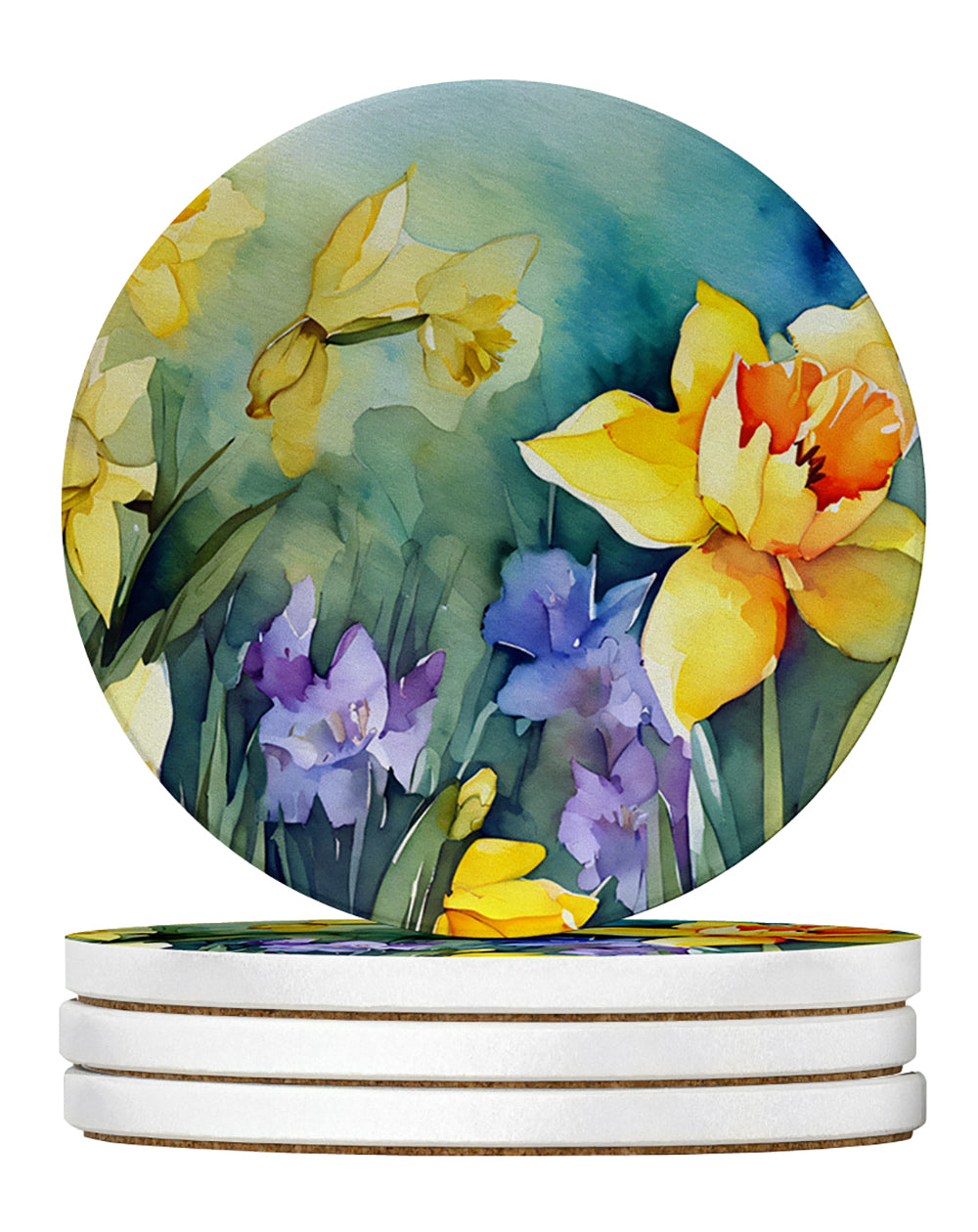 Buy this Daffodils in Watercolor Large Sandstone Coasters Pack of 4
