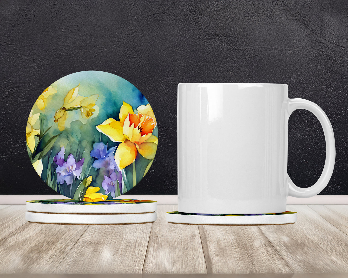 Daffodils in Watercolor Large Sandstone Coasters Pack of 4