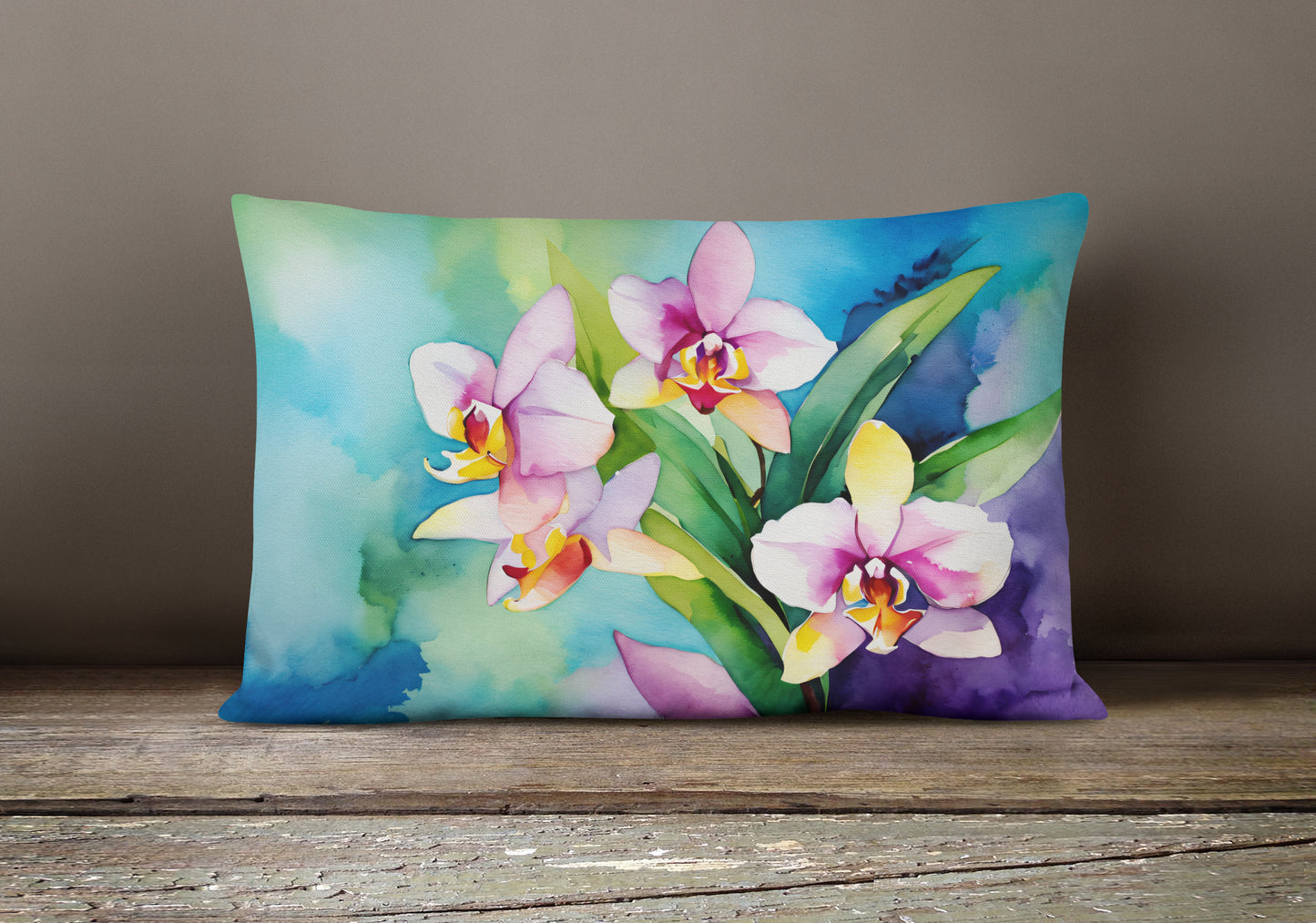 Orchids in Watercolor Throw Pillow