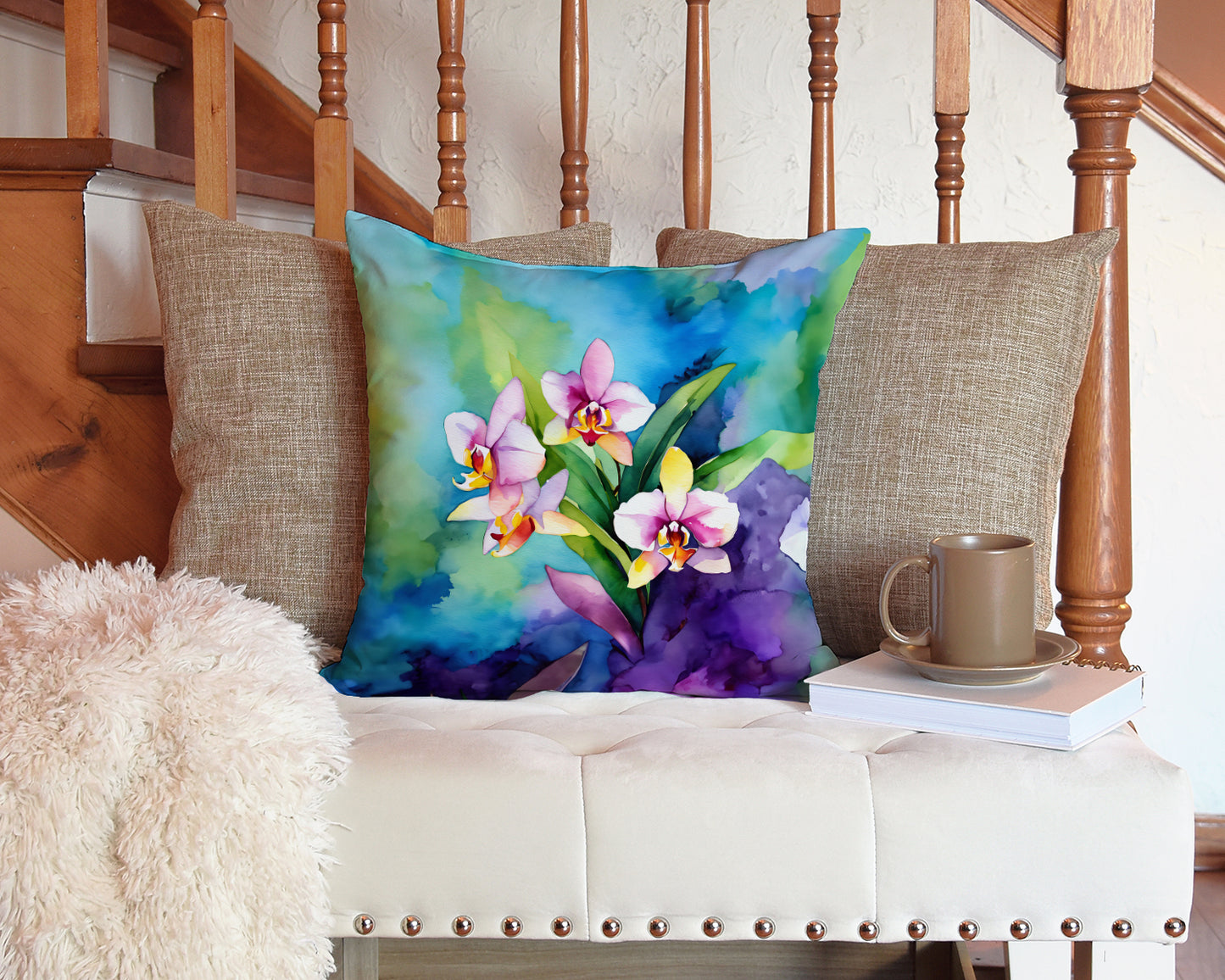 Orchids in Watercolor Throw Pillow