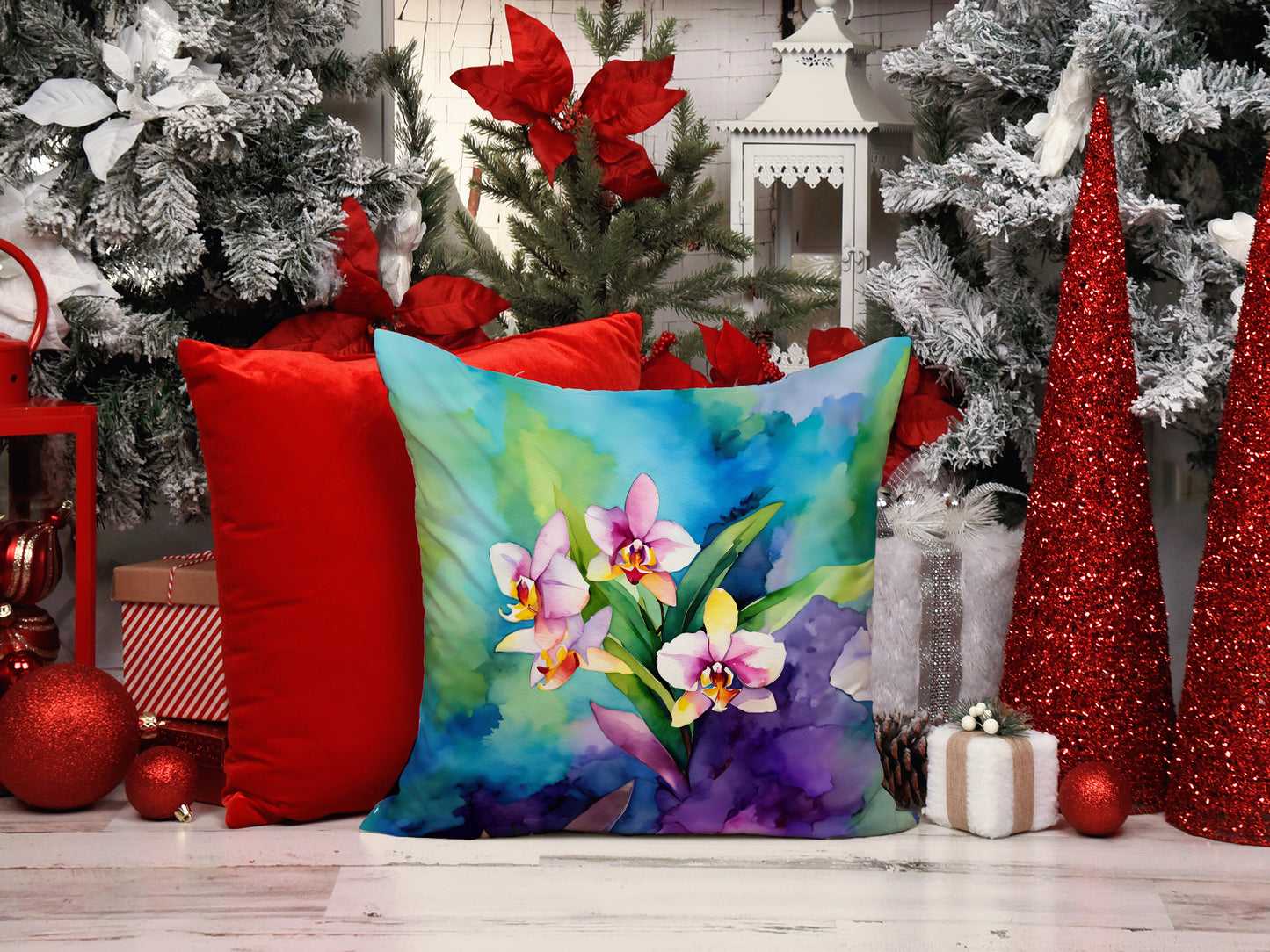 Orchids in Watercolor Throw Pillow