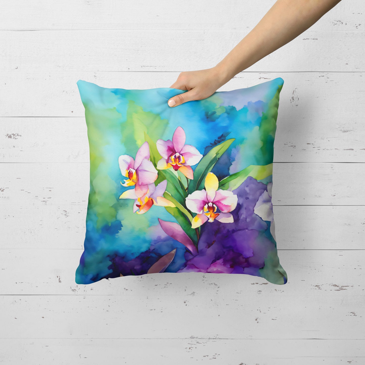 Orchids in Watercolor Throw Pillow