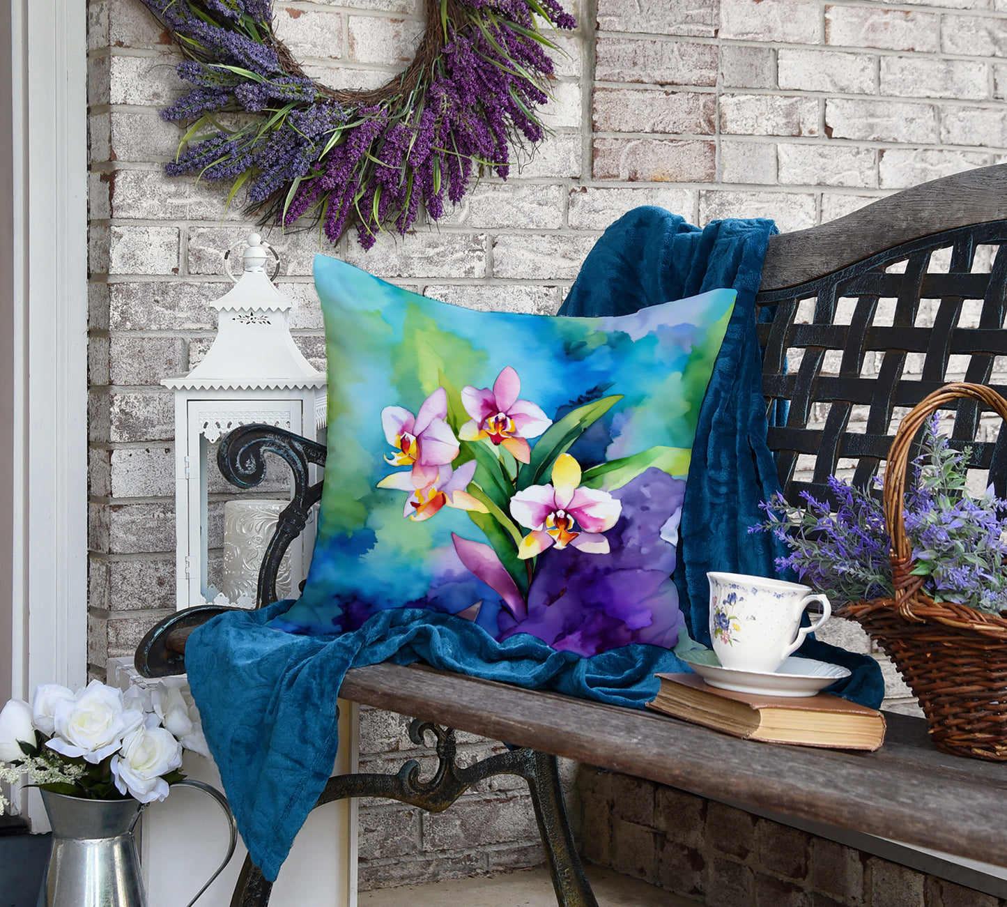 Orchids in Watercolor Throw Pillow