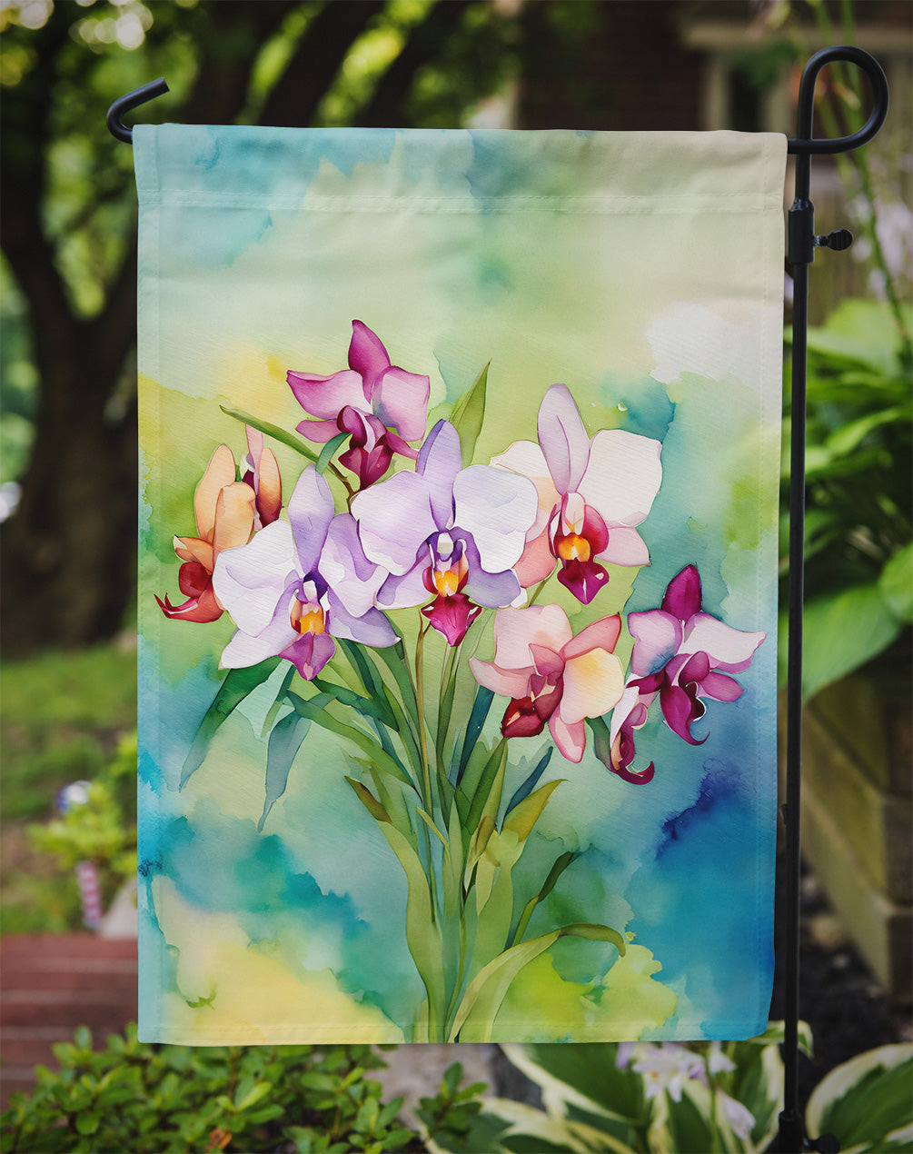 Orchids in Watercolor Garden Flag