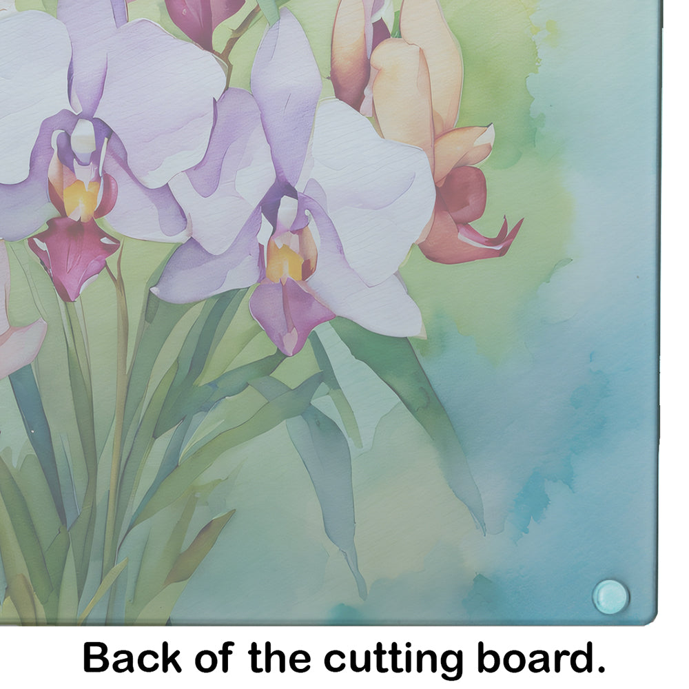 Orchids in Watercolor Glass Cutting Board