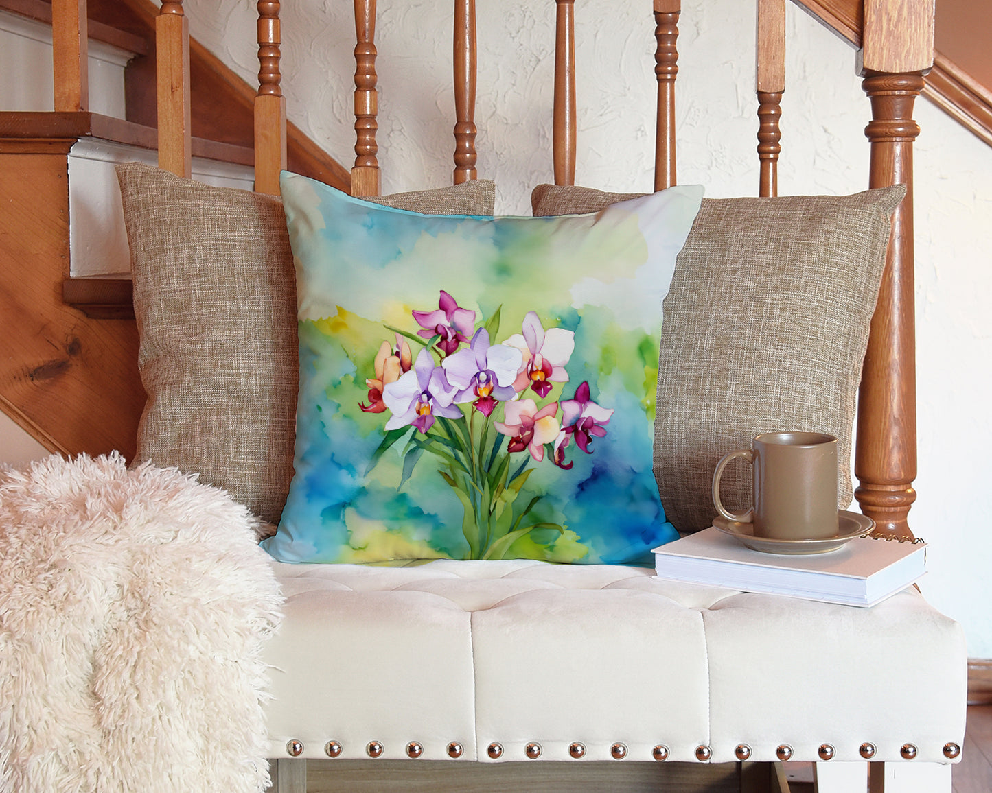 Orchids in Watercolor Throw Pillow