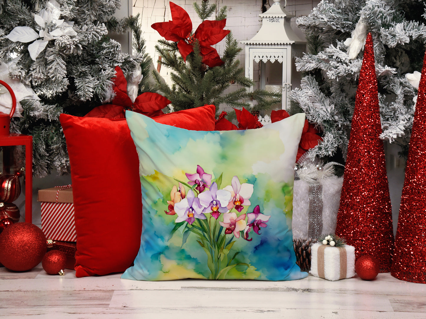 Orchids in Watercolor Throw Pillow