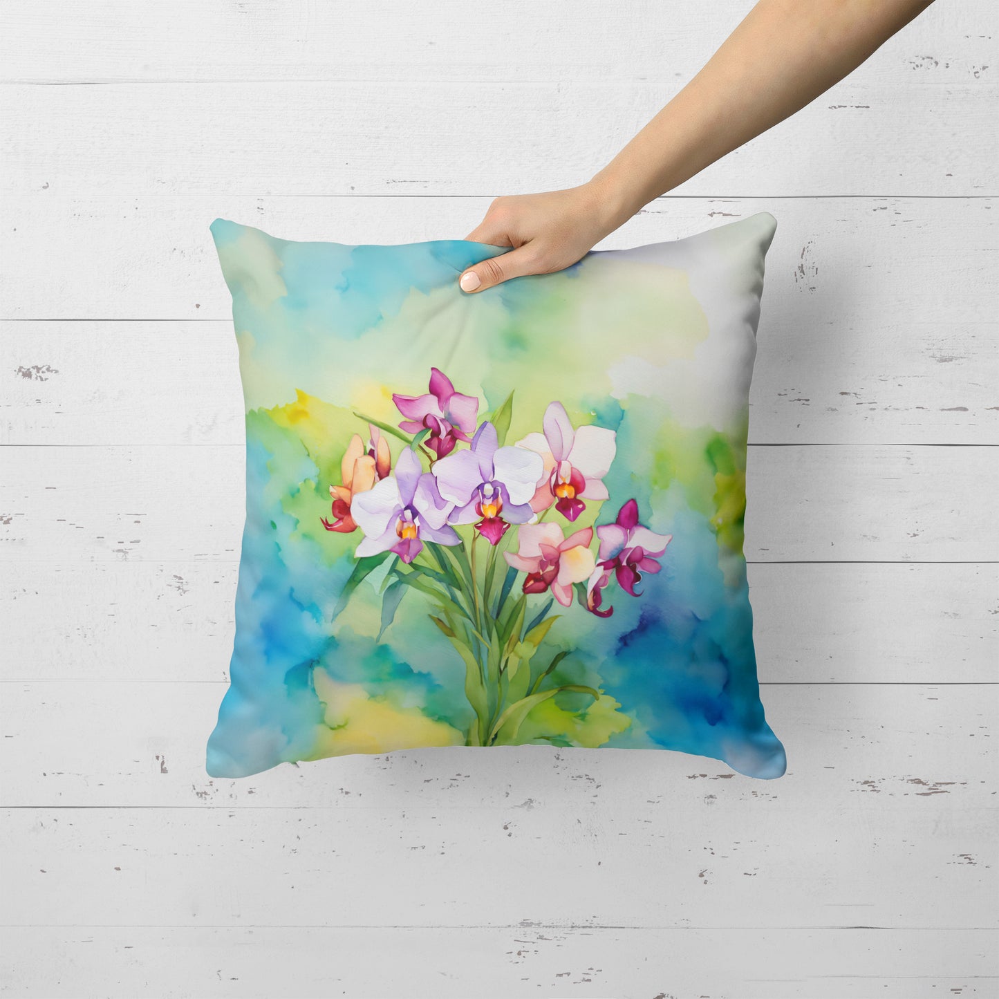 Orchids in Watercolor Throw Pillow