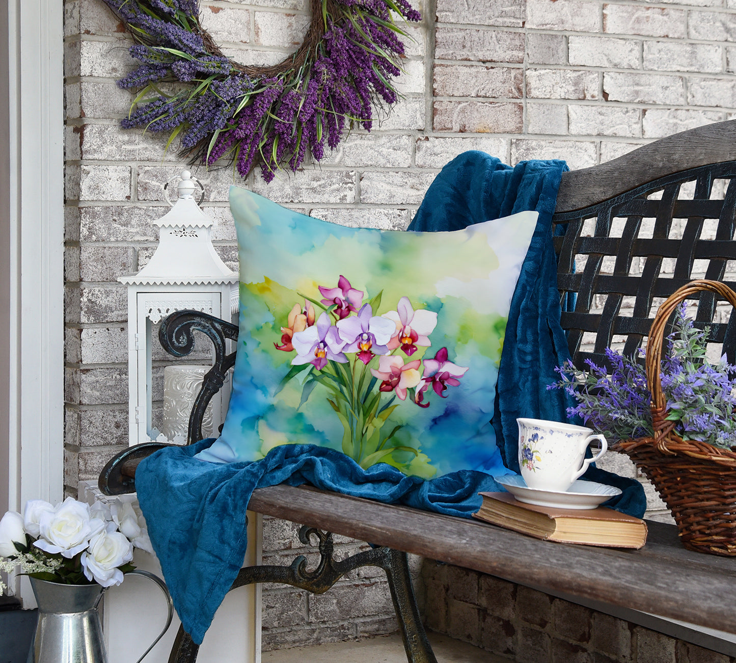 Orchids in Watercolor Throw Pillow