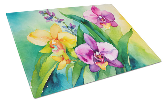 Buy this Orchids in Watercolor Glass Cutting Board