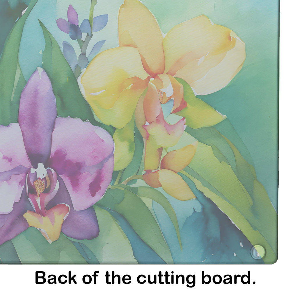 Orchids in Watercolor Glass Cutting Board