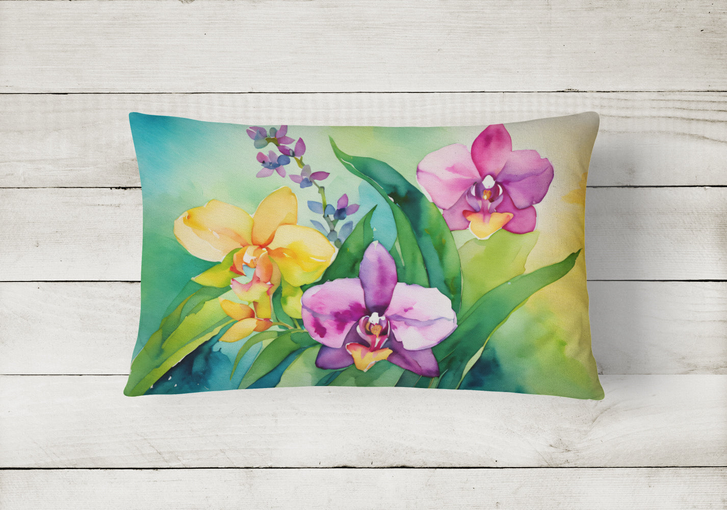 Orchids in Watercolor Throw Pillow