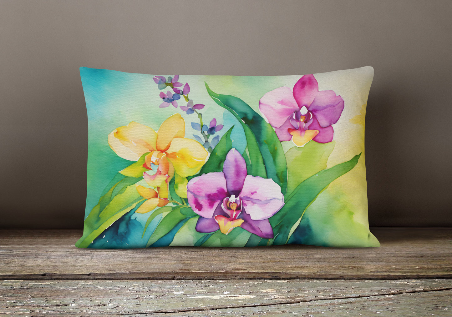 Orchids in Watercolor Throw Pillow