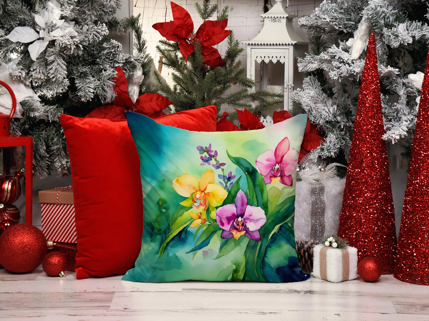 Orchids in Watercolor Throw Pillow