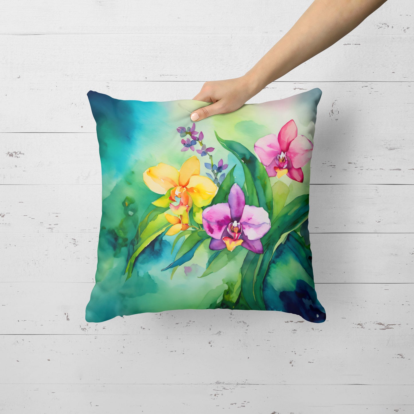 Orchids in Watercolor Throw Pillow