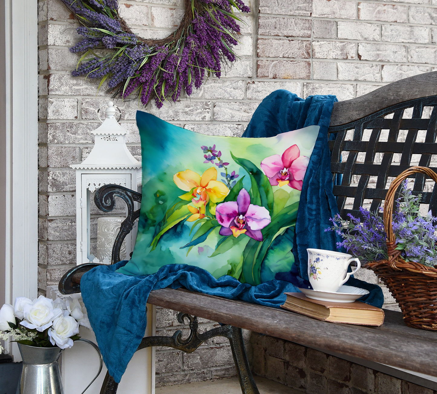 Orchids in Watercolor Throw Pillow