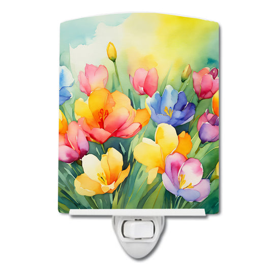 Buy this Freesias in Watercolor Ceramic Night Light