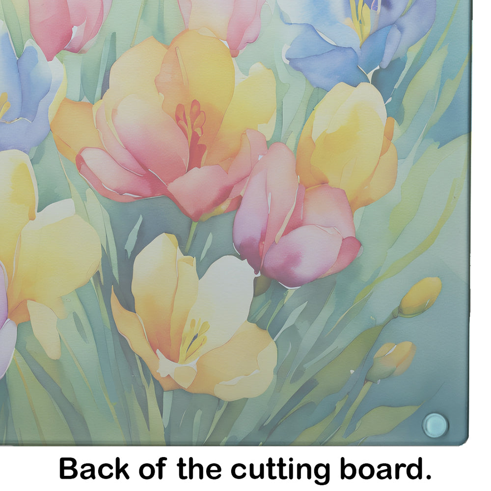 Freesias in Watercolor Glass Cutting Board