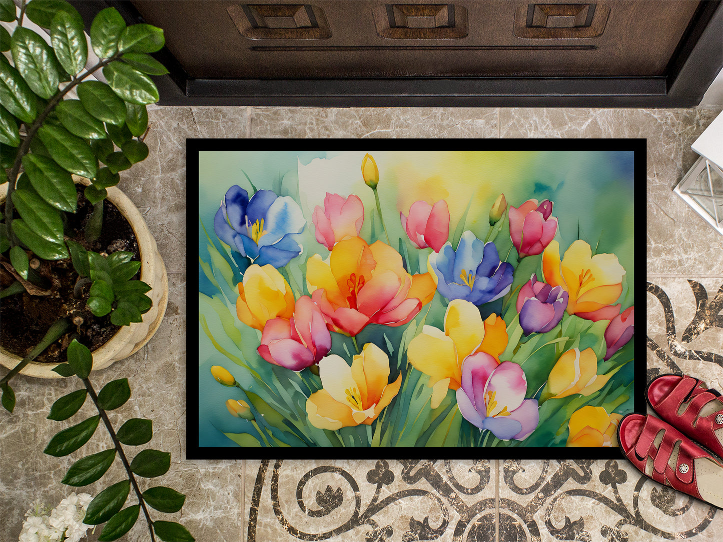 Freesias in Watercolor Doormat