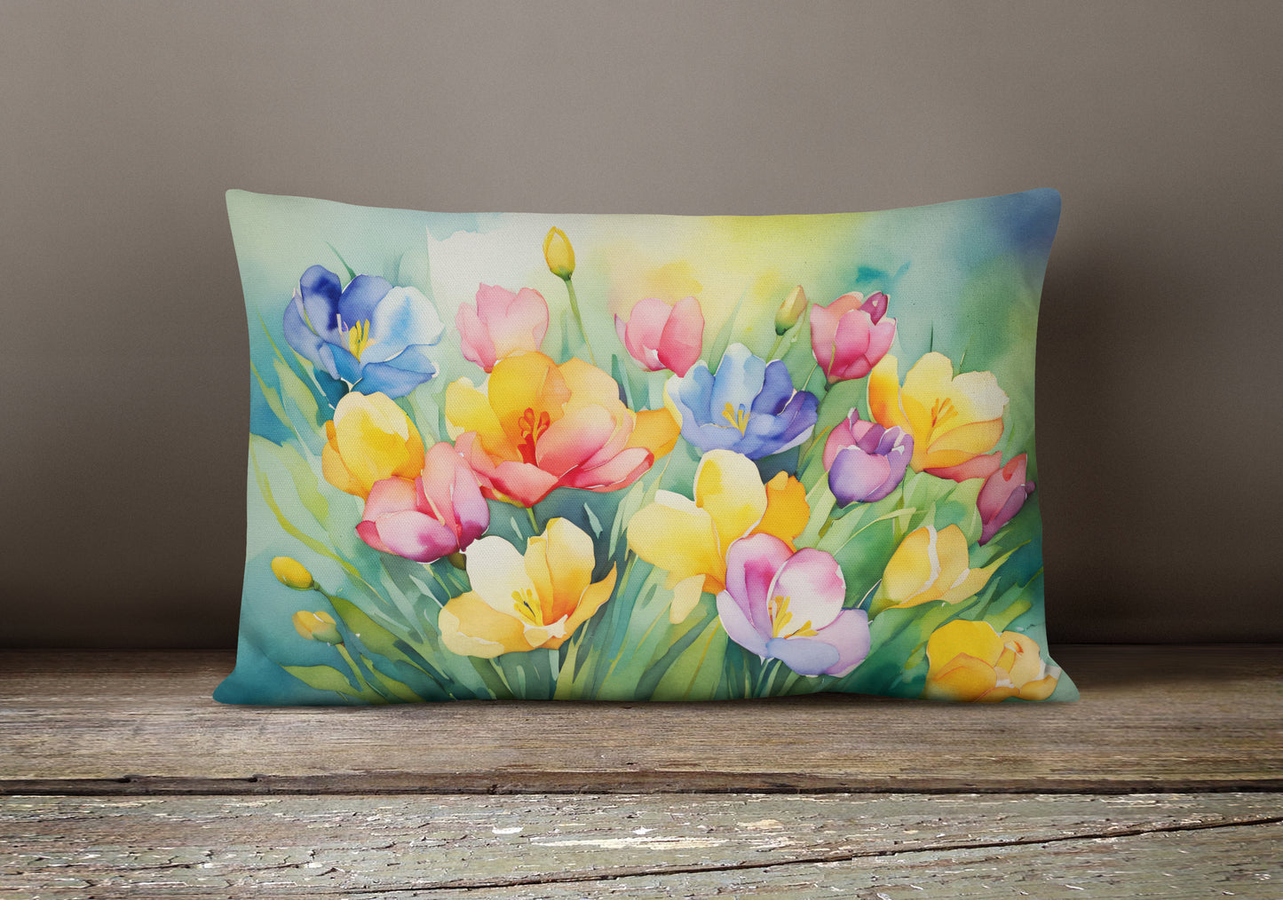 Freesias in Watercolor Throw Pillow