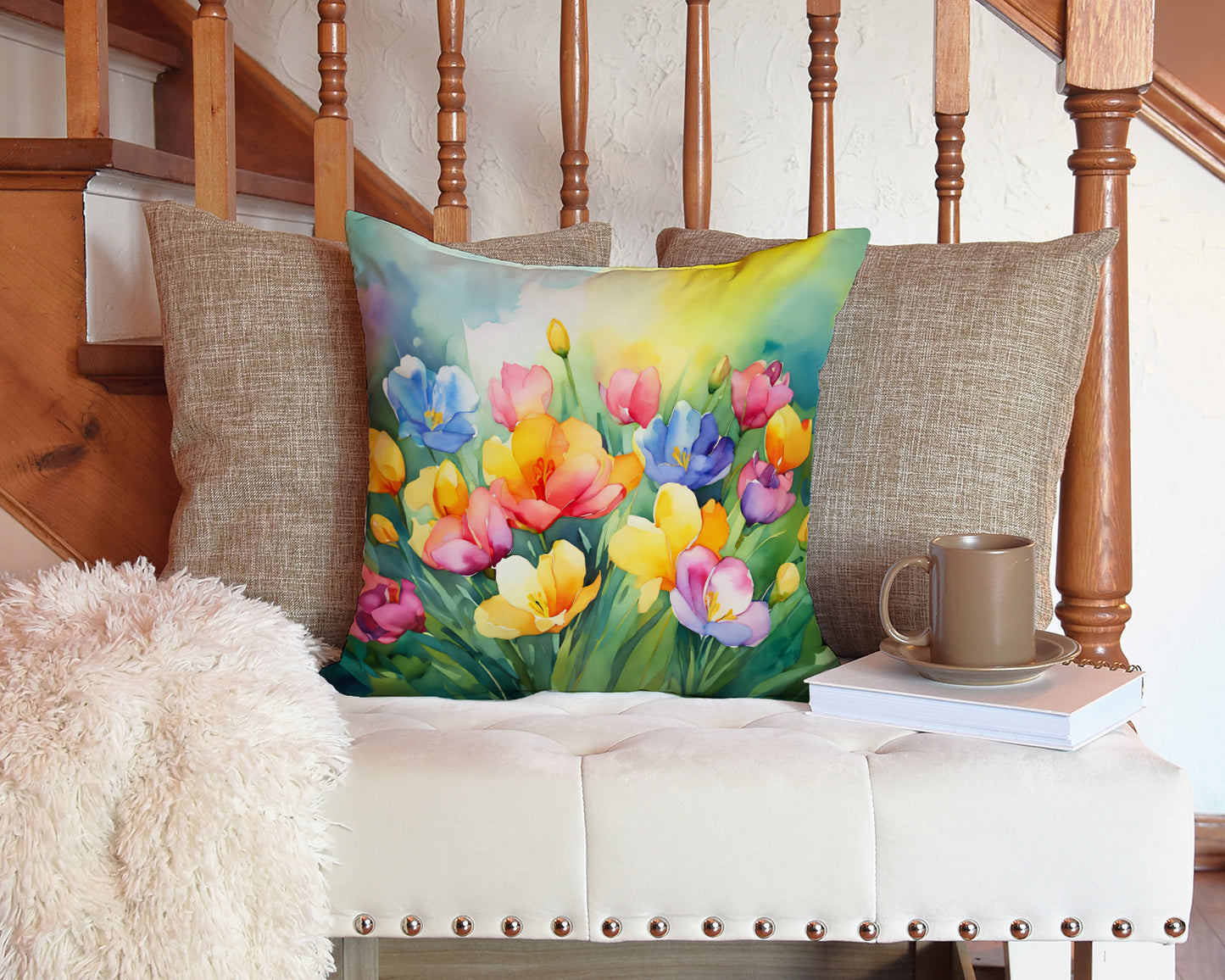 Freesias in Watercolor Throw Pillow