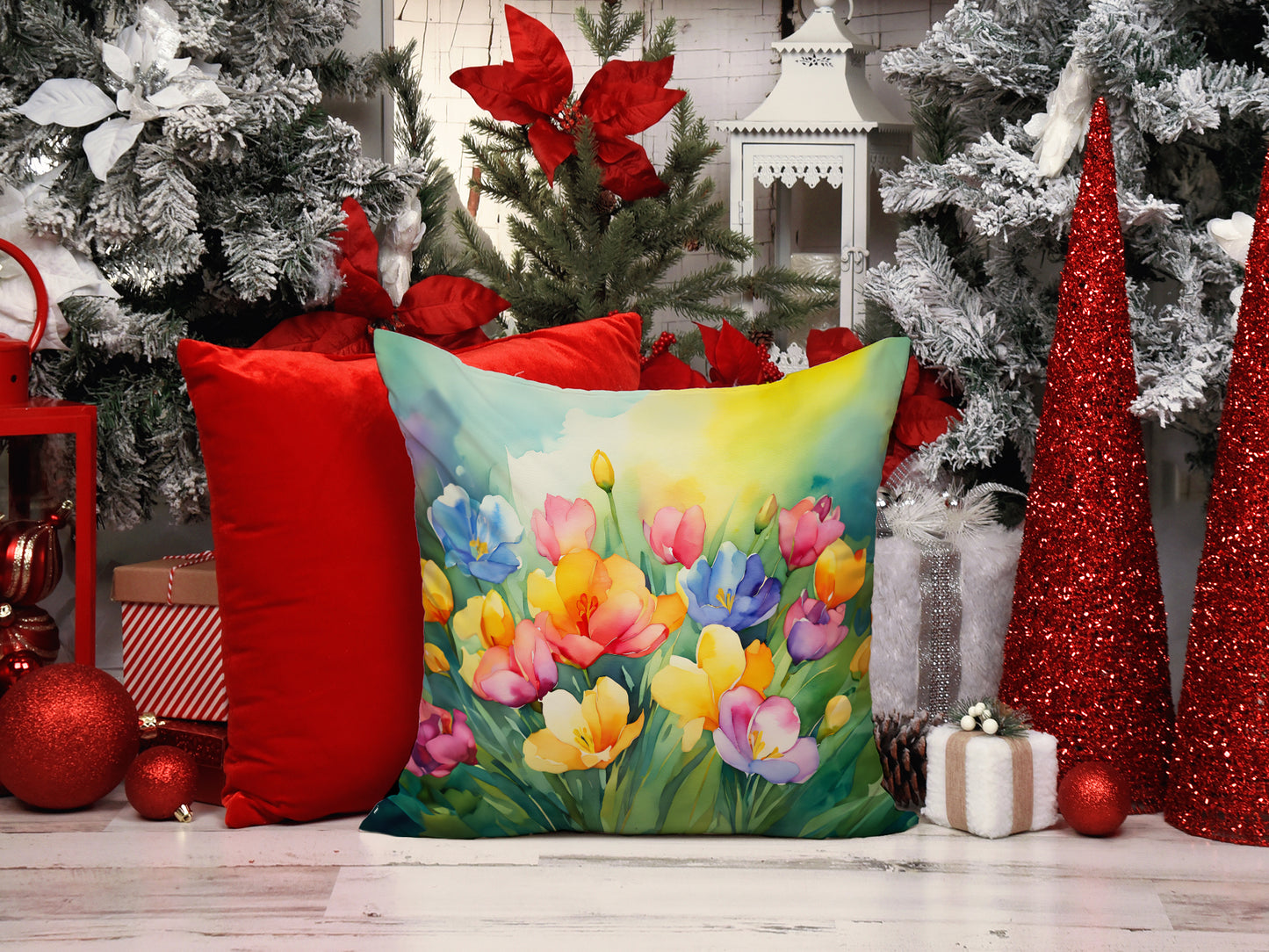 Freesias in Watercolor Throw Pillow