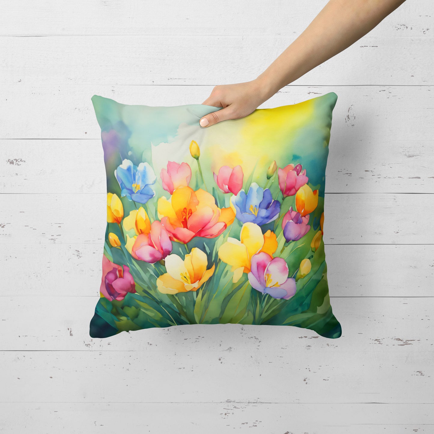 Freesias in Watercolor Throw Pillow