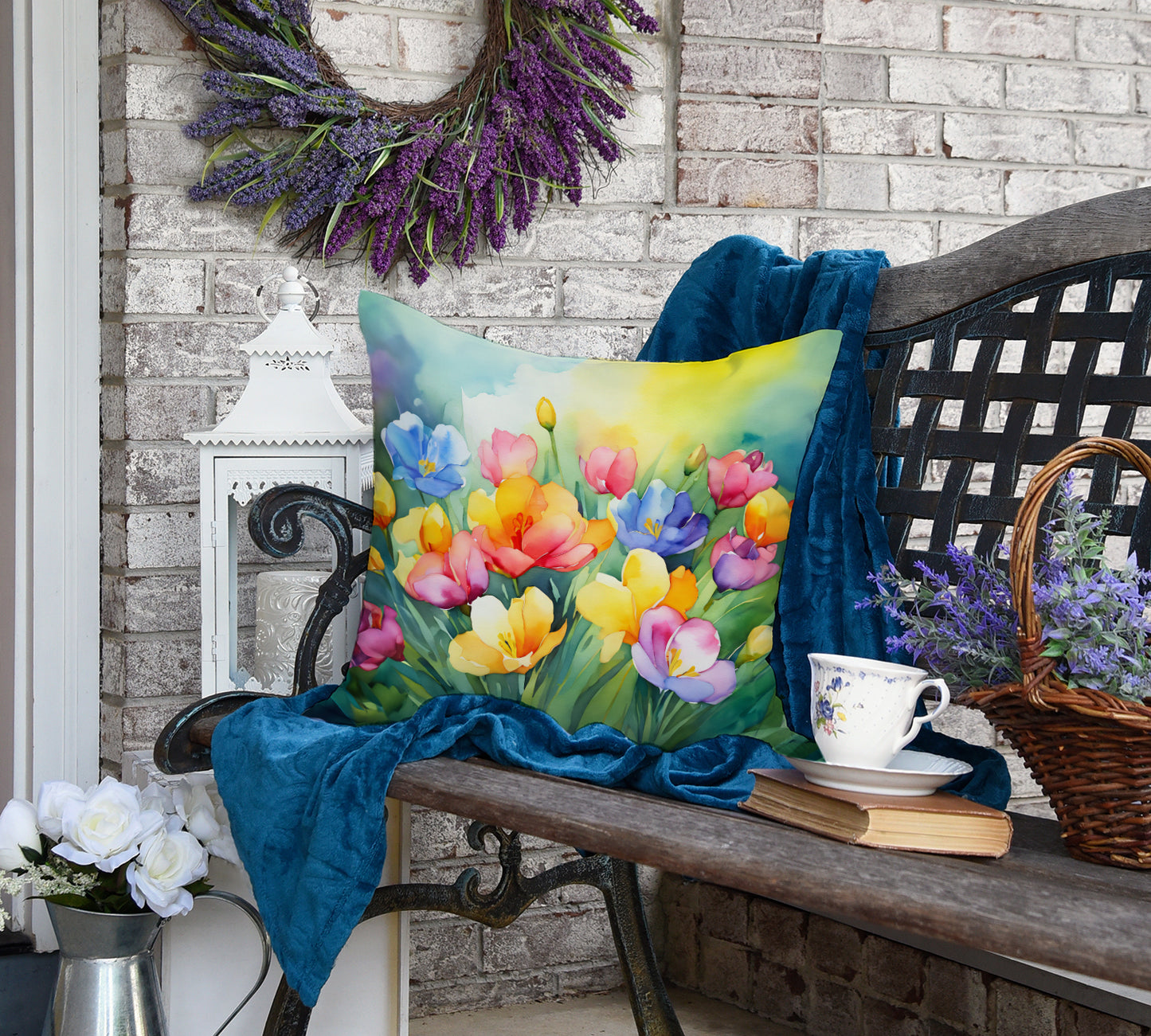 Freesias in Watercolor Throw Pillow