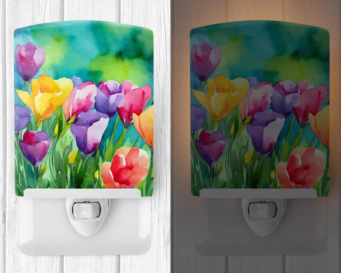 Freesias in Watercolor Ceramic Night Light