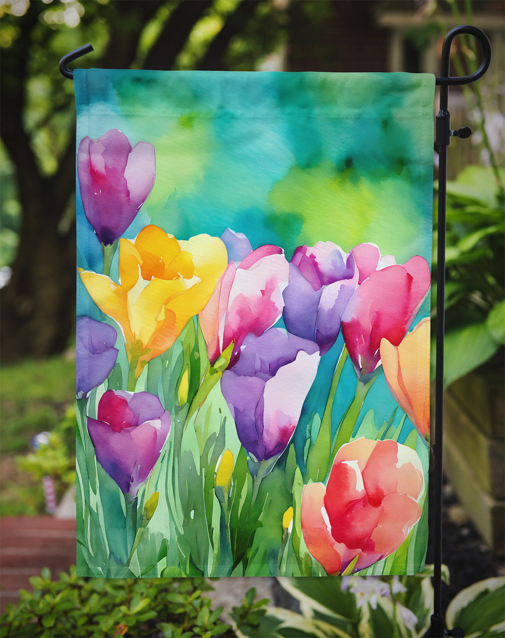 Freesias in Watercolor Garden Flag