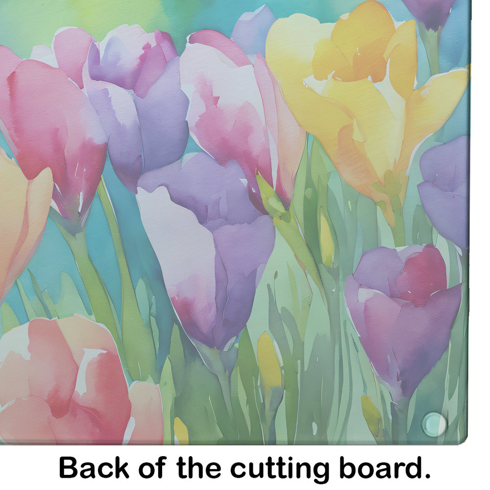 Freesias in Watercolor Glass Cutting Board