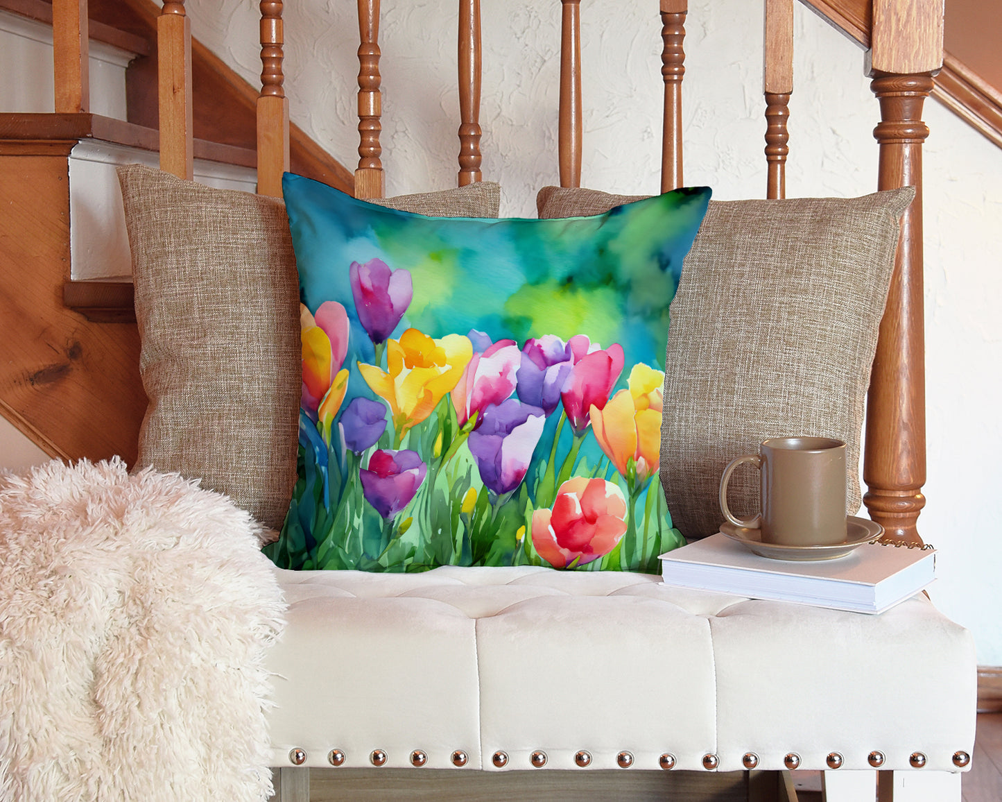 Freesias in Watercolor Throw Pillow