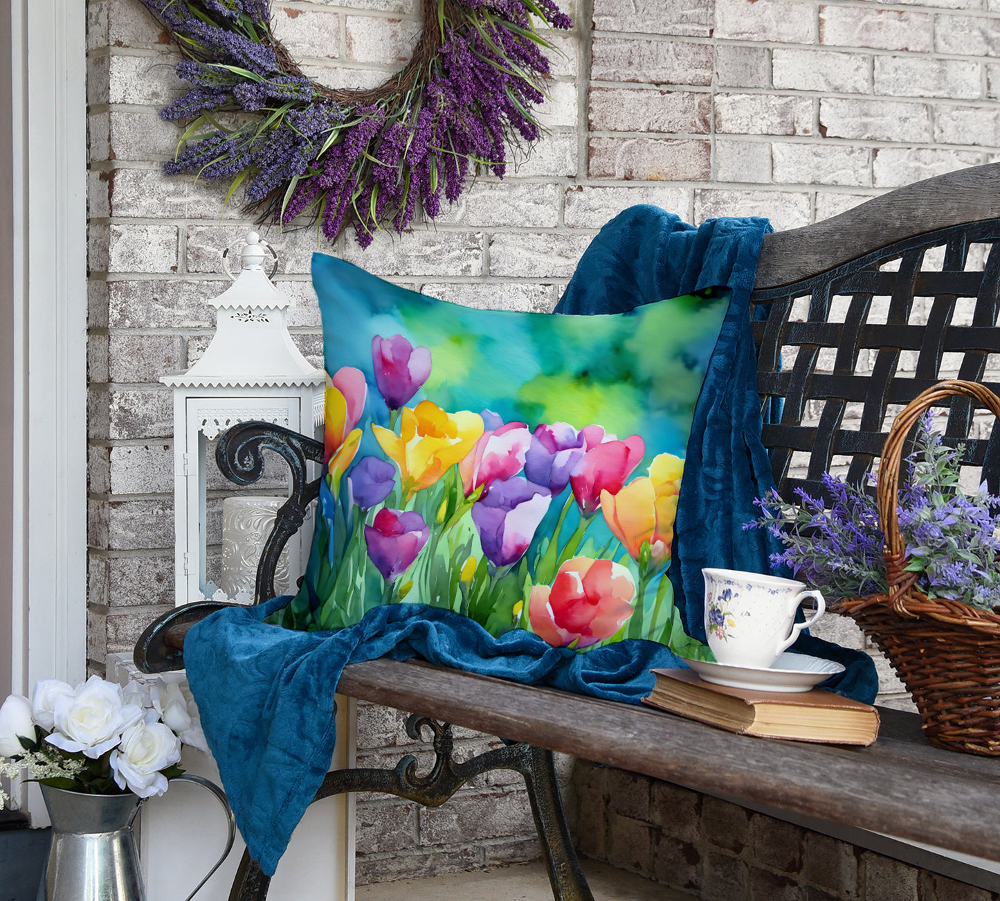 Freesias in Watercolor Throw Pillow