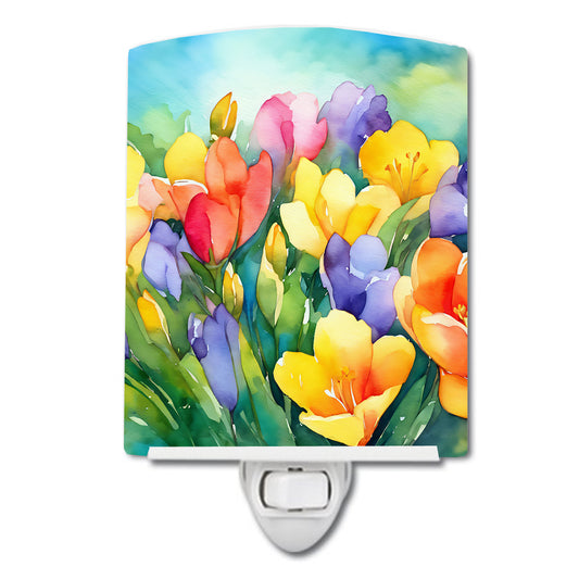 Buy this Freesias in Watercolor Ceramic Night Light