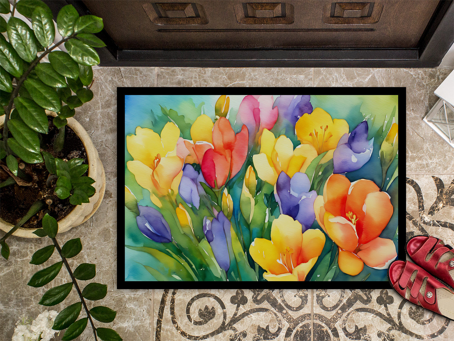 Freesias in Watercolor Doormat